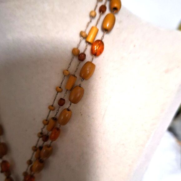 Beaded Boho Women's Necklace Amber Colored Glass Iridescent Fairy Core As-Is - Picture 6 of 13